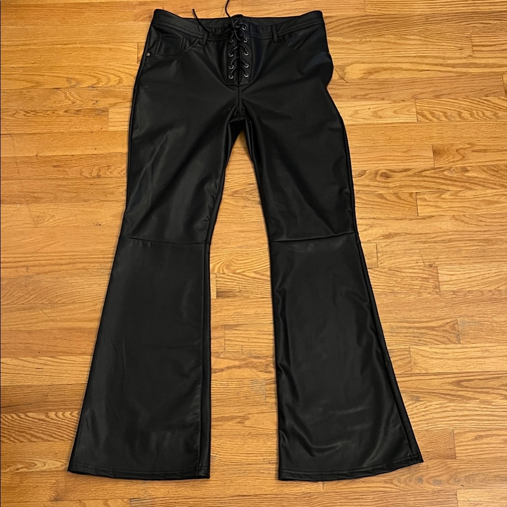 Fashion Nova Midnight Lace-Up Flare Pants